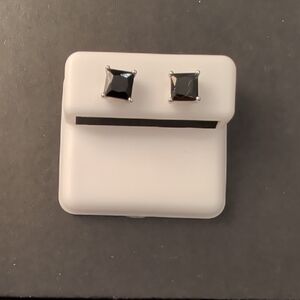 Sterling Silver Black Onyx CZ Square Stud Earrings
